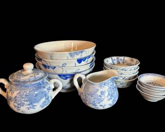 Blue White Asian Dishes Sugar Creamer Set, Bowls, More