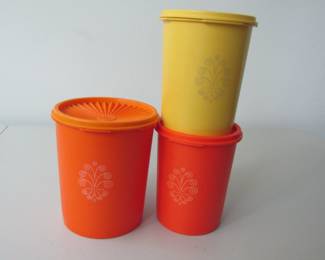 Three 1970s Tupperware canisters