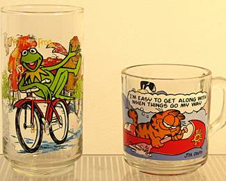 Garfield and Muppets glassware.
