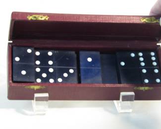 Blue dominoes in original box