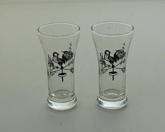 Two rooster juice glasses