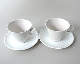 Two Franciscan cups with Corning saucers