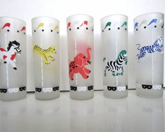 Libbey carousel frosted glasses. Set of five.