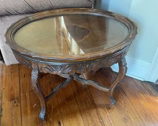 Carved walnut serving tray side table