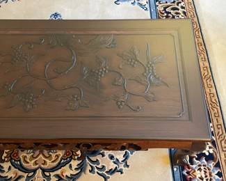 Carved Wooden Coffee Table W/ Glass Top