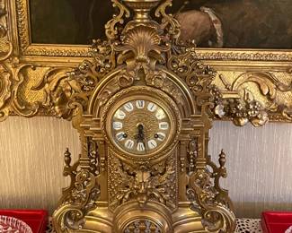 Beautiful Bronze Mantle Clock W/ Back Plate