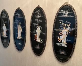 Set Of 4 Asian Motif Hardstone Wall Panels