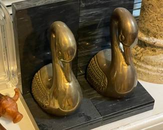 Bras & Marble Swan Bookends