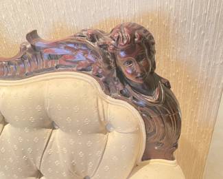 Beautifully Upholstered Carved Wood Framed Sofa