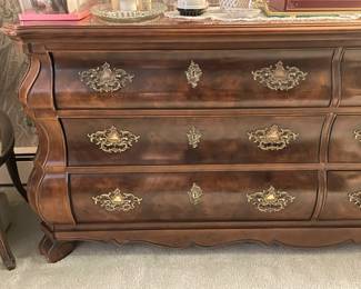 Elegant Henredon Bedroom Suite W/ Long Lowboy Dresser, Wall Mirror, 2 Nightstands, & Tall Armoire Cabinet