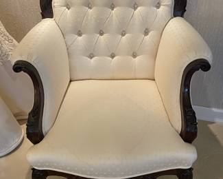 Beautifully Upholstered Carved Wood Framed Arm Chair