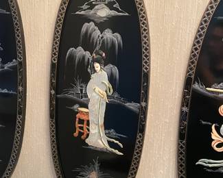 Set Of 4 Asian Motif Hardstone Wall Panels