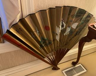 Large Painted Oriental Fan