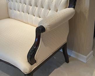 Beautifully Upholstered Carved Wood Framed Sofa