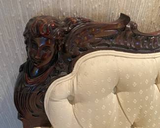 Beautifully Upholstered Carved Wood Framed Sofa
