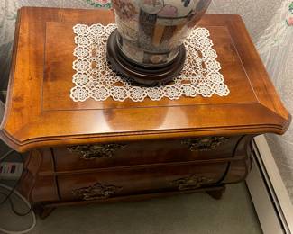Elegant Henredon Bedroom Suite W/ Long Lowboy Dresser, Wall Mirror, 2 Nightstands, & Tall Armoire Cabinet