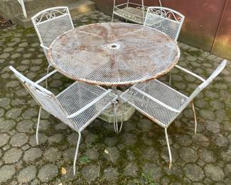 Wrought Iron Patio Table Set W/ Table & 4 Arm Chairs