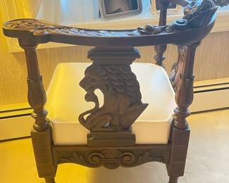 Carved Figural Upholstered Arm Chair