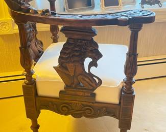 Carved Figural Upholstered Arm Chair