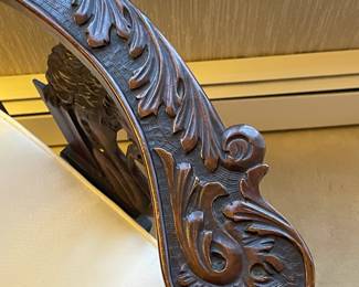 Carved Figural Upholstered Arm Chair