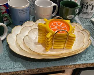 Capiz Shell Platters & Vintage Turtle Coaster Set