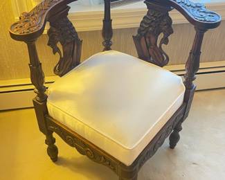 Carved Figural Upholstered Arm Chair