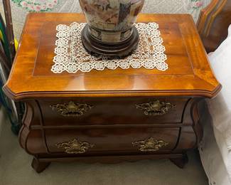 Elegant Henredon Bedroom Suite W/ Long Lowboy Dresser, Wall Mirror, 2 Nightstands, & Tall Armoire Cabinet