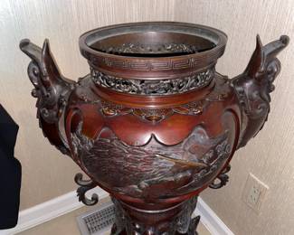 Large & Heavy Double Handled Urn On Base