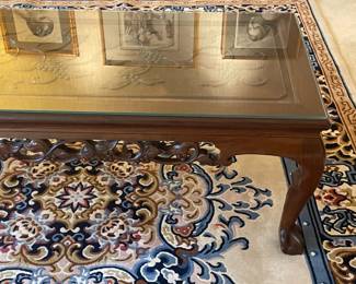 Carved Wooden Coffee Table W/ Glass Top