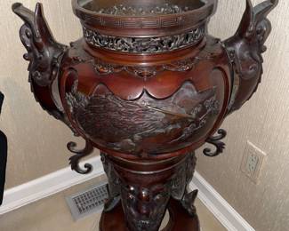 Large & Heavy Double Handled Urn On Base