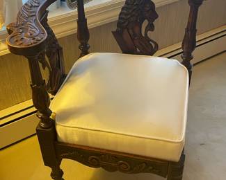 Carved Figural Upholstered Arm Chair