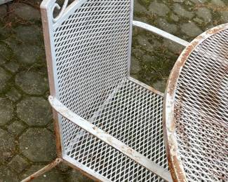 Wrought Iron Patio Table Set W/ Table & 4 Arm Chairs