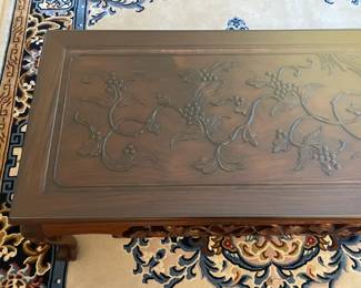 Carved Wooden Coffee Table W/ Glass Top