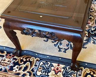 Carved Wooden Coffee Table W/ Glass Top