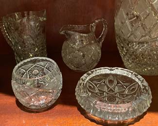 Crystal Bowl, Ashtray, & Pitchers
