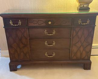 Sideboard Cabinet W/ 2 Doors, 4 Drawers, & Brass Hardware