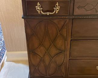 Sideboard Cabinet W/ 2 Doors, 4 Drawers, & Brass Hardware