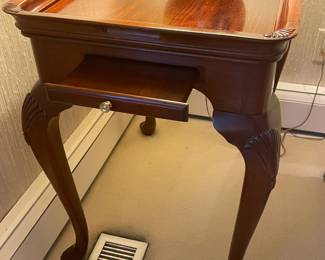 Antique Wooden End Table W/ Pull Out Desk Writing Platform
