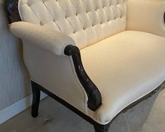 Beautifully Upholstered Carved Wood Framed Sofa