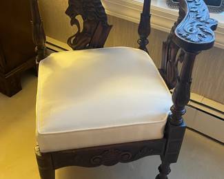 Carved Figural Upholstered Arm Chair