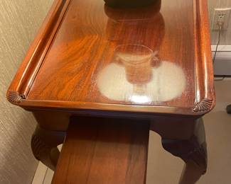 Antique Wooden End Table W/ Pull Out Desk Writing Platform