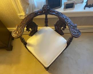 Carved Figural Upholstered Arm Chair