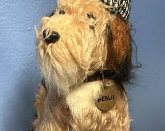 1970's Plush Benji Dog w/ Checked Hat & Collar