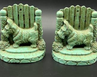 Pair Vintage Green Scottie Dog Bookends