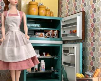 Mid Century Barbie Doll & Barbie Dream Fridge PLUS
Accessories, as pictured
Circa 1958 - early 1960's