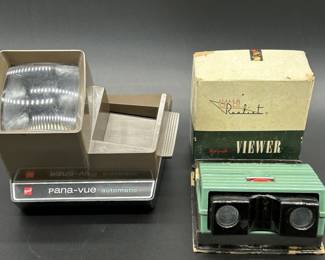 1955 Realist ST-63 Stereo Viewer in Original Box & 1970's GAF Pana-Vue Automatic Slide Viewer