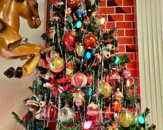 Vintage Christmas Tree w/ that Iconic Aluminum Tinsel & Vintage Decor, as pictured