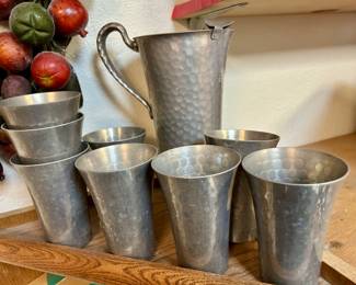 -Piece Vtg. Hammered Aluminum Pitcher Set