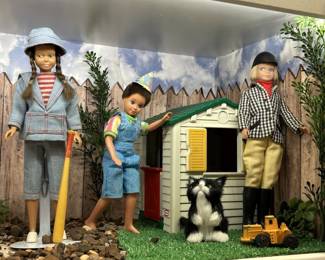 Rare Ricky Doll in Rare Outfit, Skipper in 1966
Skipper in 1966 Learning to Ride Ensemble #1935
1960's Skipper in Land & Sea Outfit,
Backyard Accessories and doll size playhouse & toys, as pictured