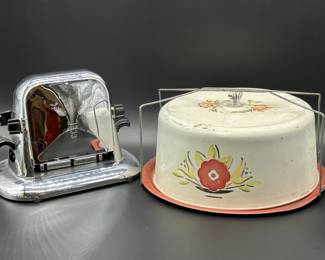 1940's 2-Slice Toaster & 1950's Tin Cake Carrier